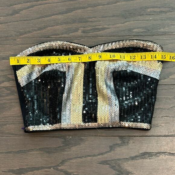 Bebe Black Silver Gold Sequin Strapless Bandeu Tube Top Size Small - Picture 3 of 5